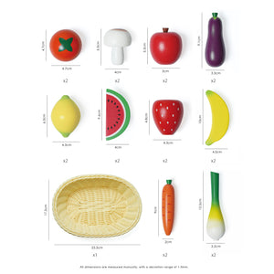 Measurements of the hooga playroom wooden play food fruits and vegetables