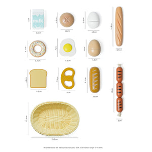 Measurements of the hooga playroom wooden play food breakfast