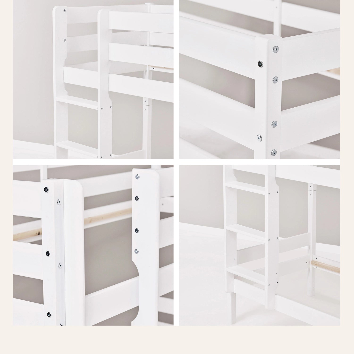 Compact kids bunk bed that saves floor space while offering two comfortable sleeping areas with ladder.