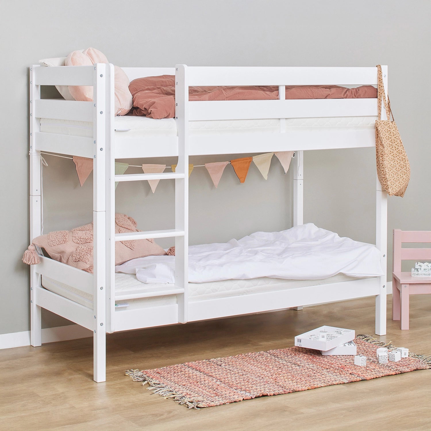 hoppekids eco shorty bunk bed made from white pine wood with smooth finish