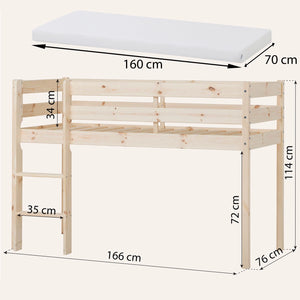 Measurment of the midsleeper bed and mattress.
