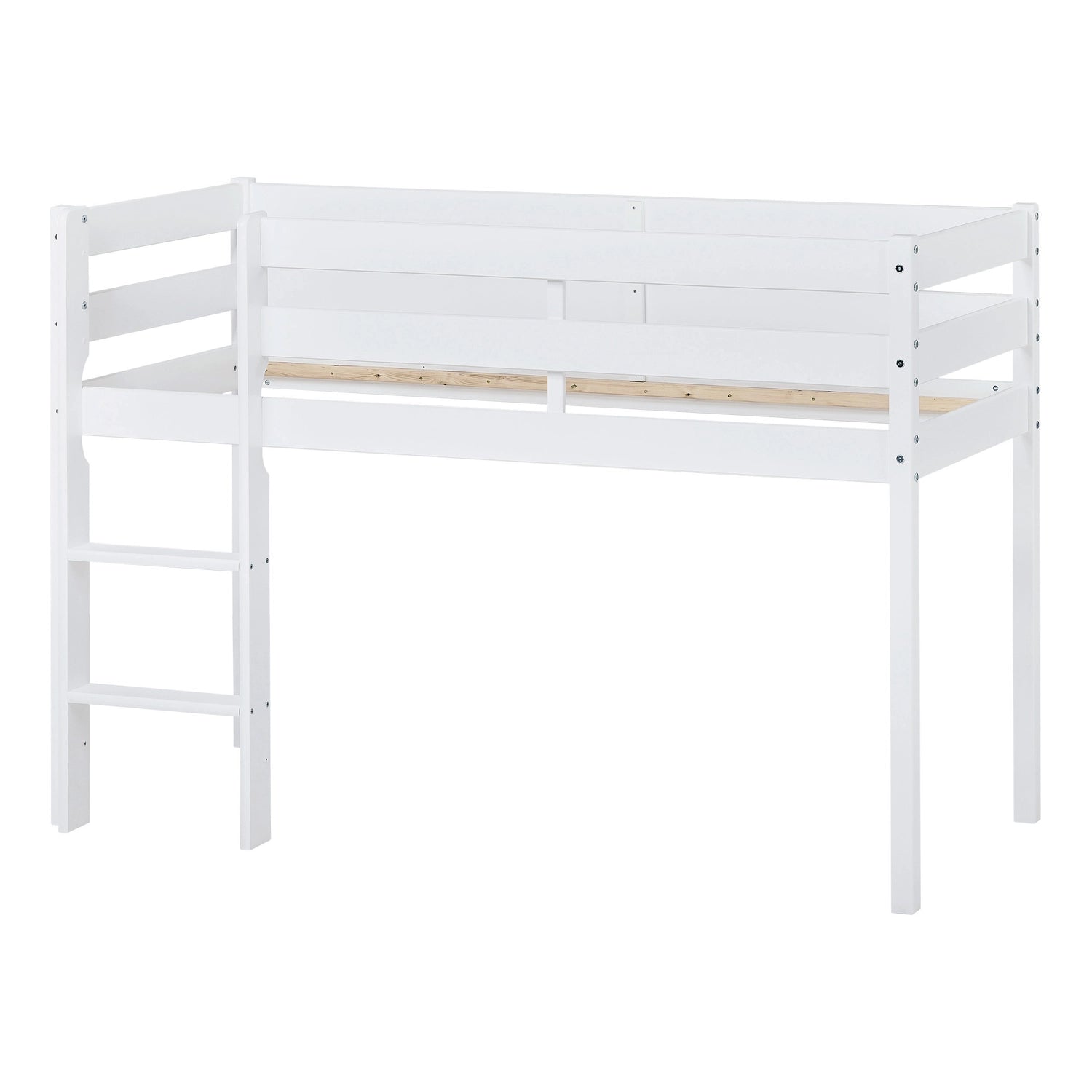 Hoppekids eco shorty midsleeper kids junior bed in white frame.