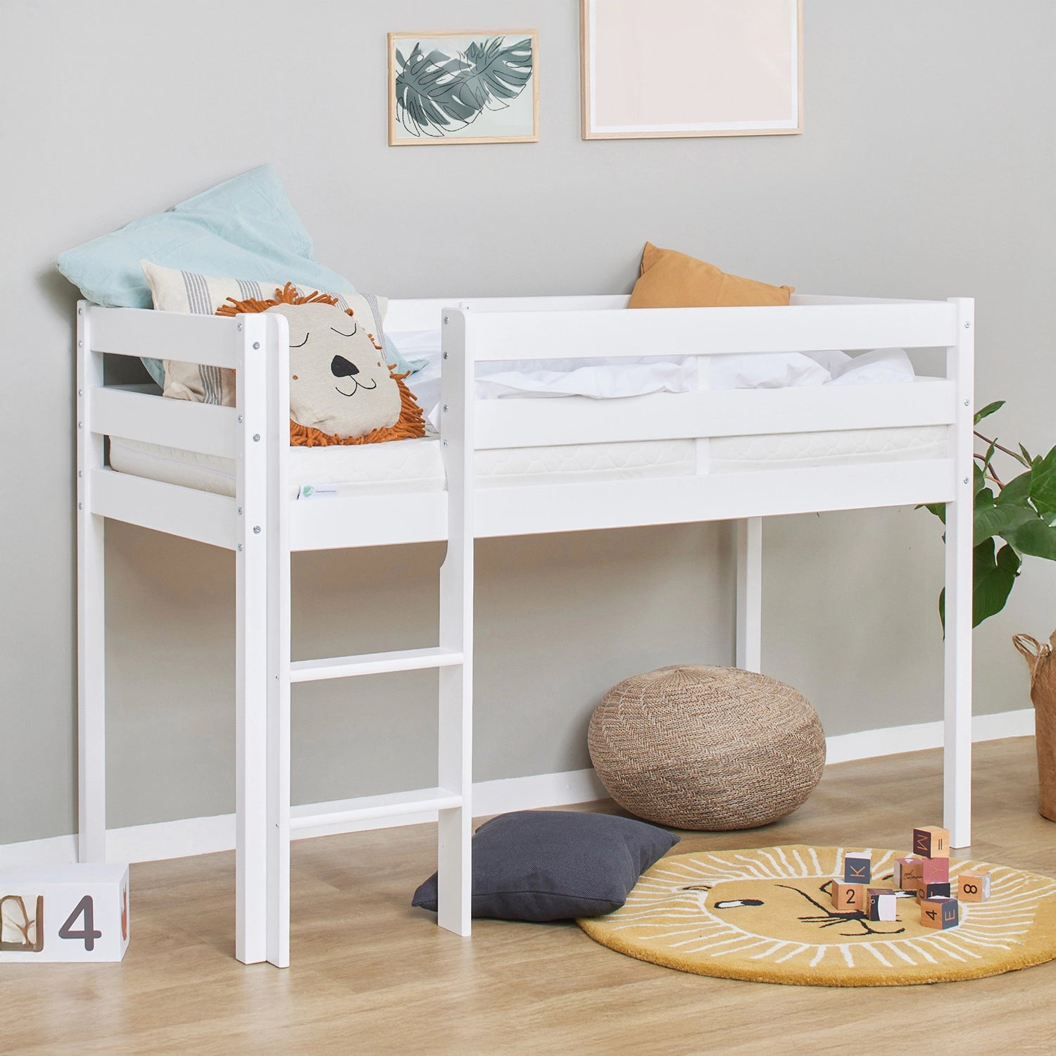 Hoppekids eco shorty midsleeper bed in white.