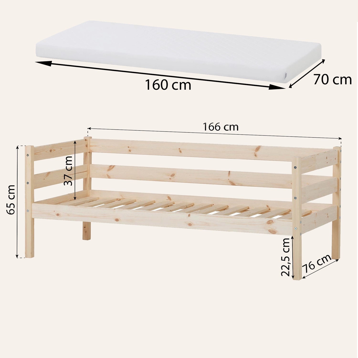 Dimension of the hoppekids shorty daybed.