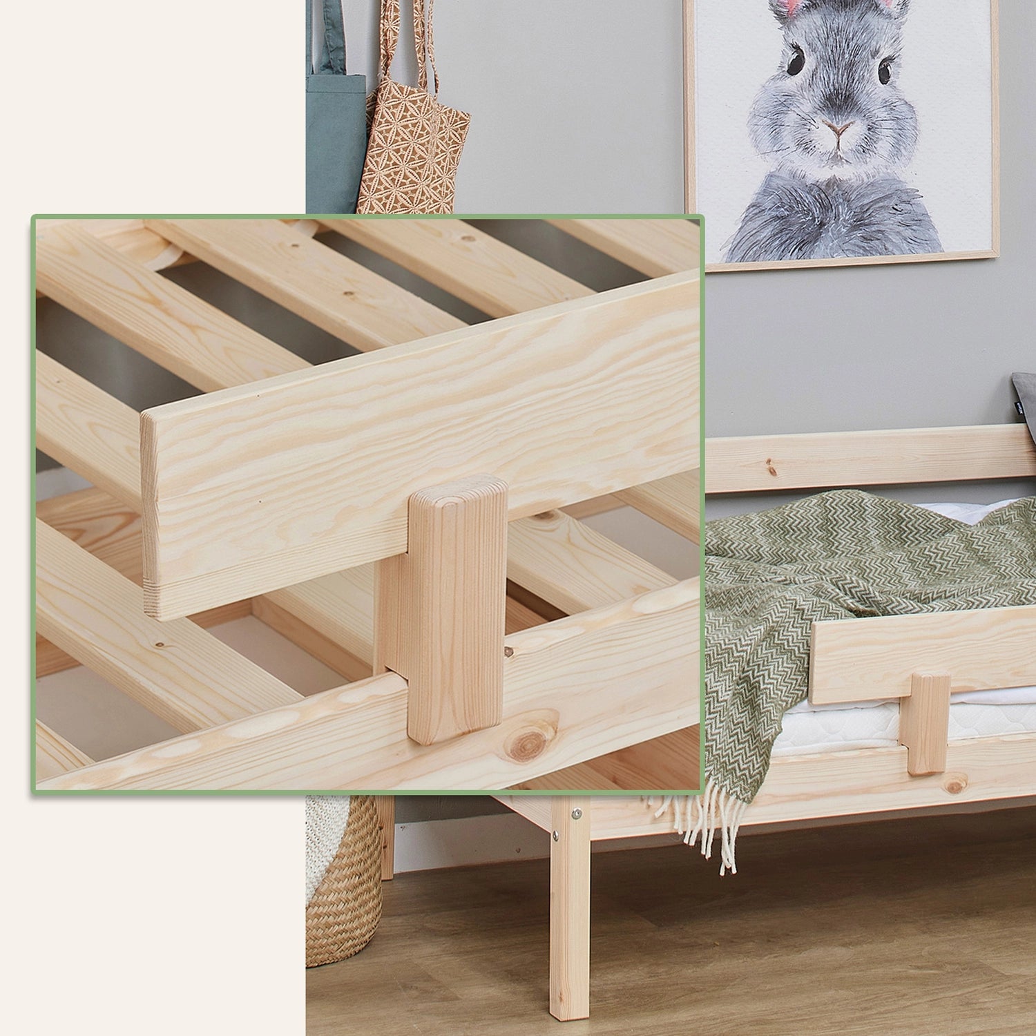 kids white shorty bed for transition from cot to bed.