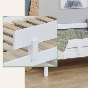 side view of hoppekids eco shorty bed with safety rail.
