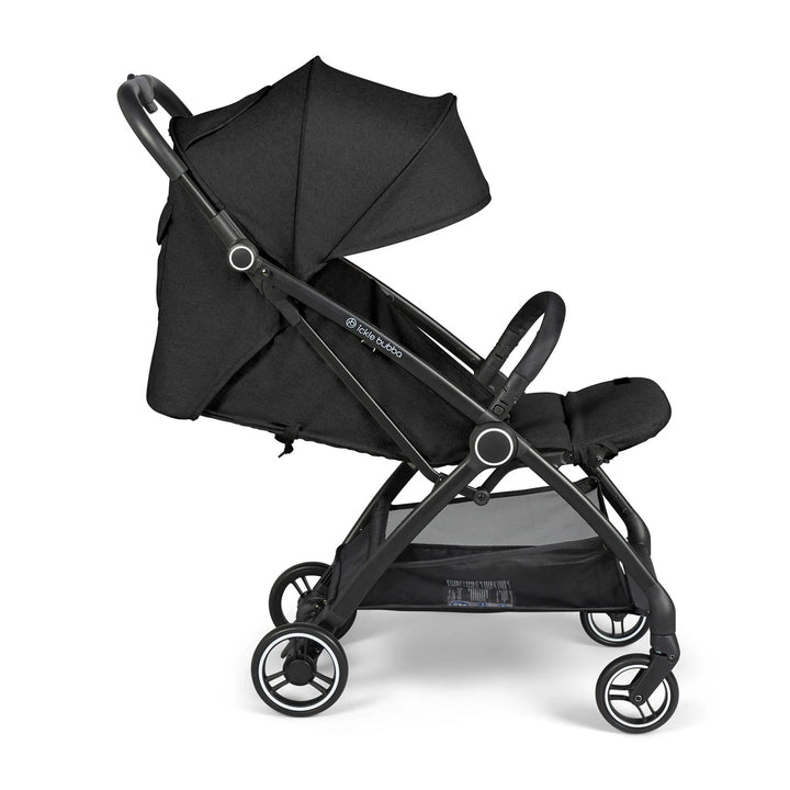 Black Ickle Bubba Aries stroller with spacious seat, adjustable leg rest, and large storage basket.