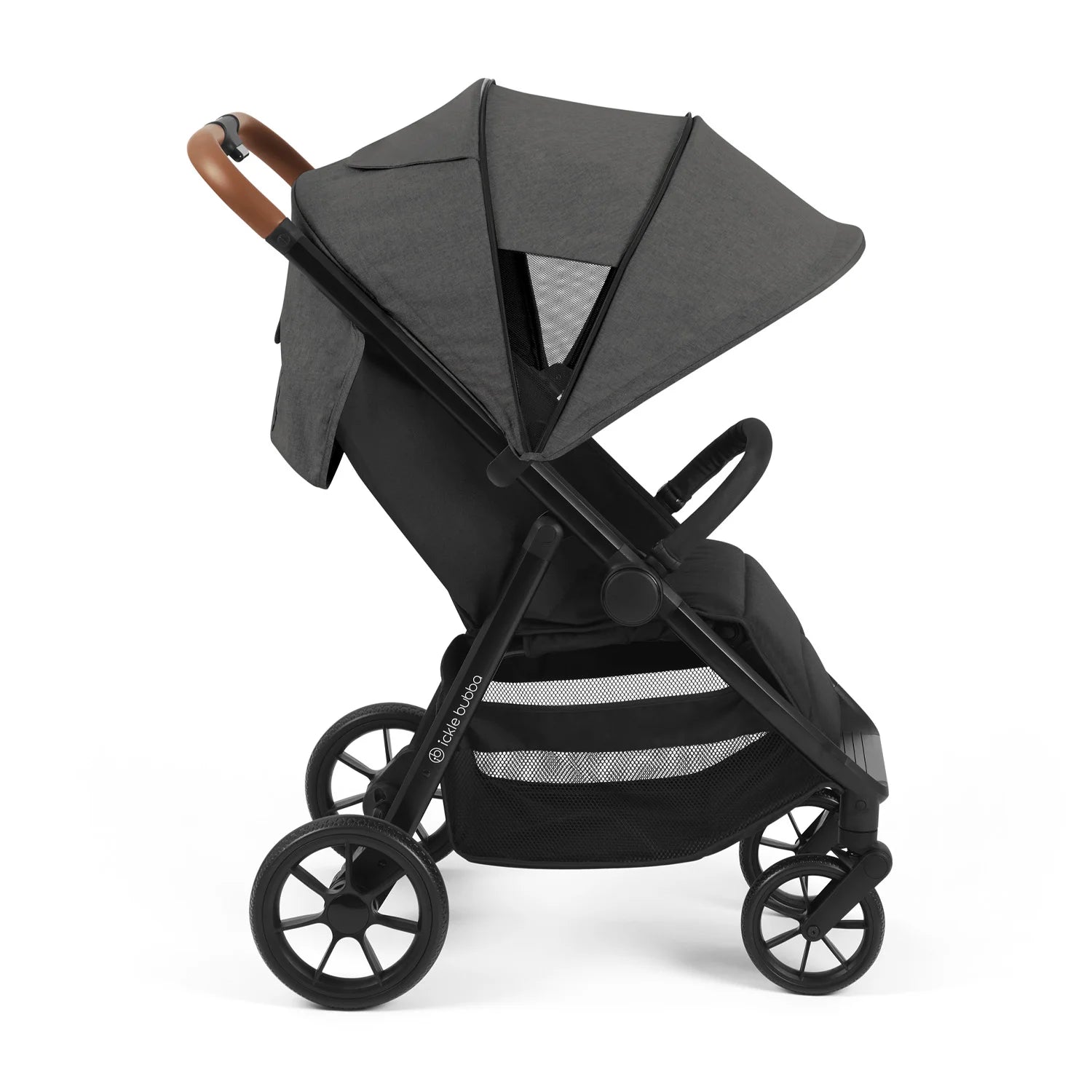 View of extendable UPF 50+ sun hood fully opened.

