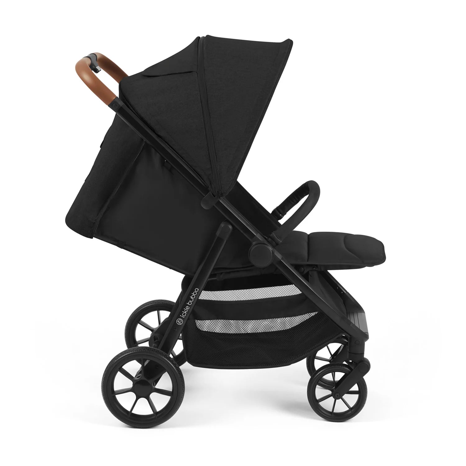 Stroller hood extended on a sunny day.