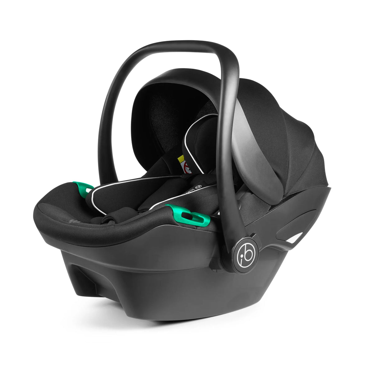 Front view of Ickle Bubba Stratus i-Size black car seat, showing canopy and safety harness