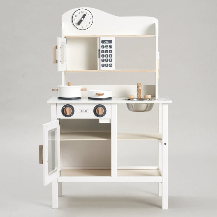 Play Kitchen Set with Realistic Features and Wooden Tools