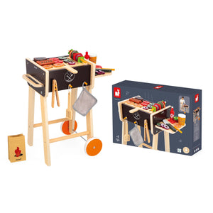 Janod barbecue set neatly packed in a pretty closed box for storage.