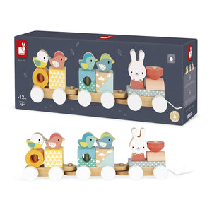Janod Pure Wooden Toy Train with Blocks & Animals