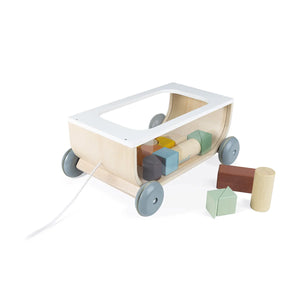 Janod Sweet Cocoon Cart with Blocks - Pull Along Toy