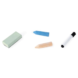 Two chalks, dry-wipe marker, and eraser included with the Janod blackboard table