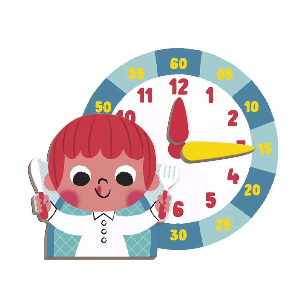 Janod Magnetibook Learn To Tell The Time colourful magnetic clock with character and moveable hands