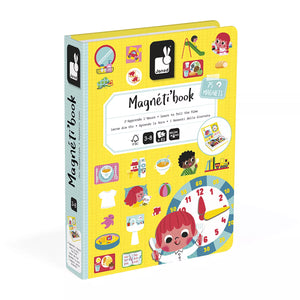 Janod Magnetibook Learn To Tell The Time compact yellow book-shaped storage case front cover