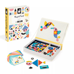 Janod Magnetibook Moduloform compact book-shaped case with colourful geometric pattern cover