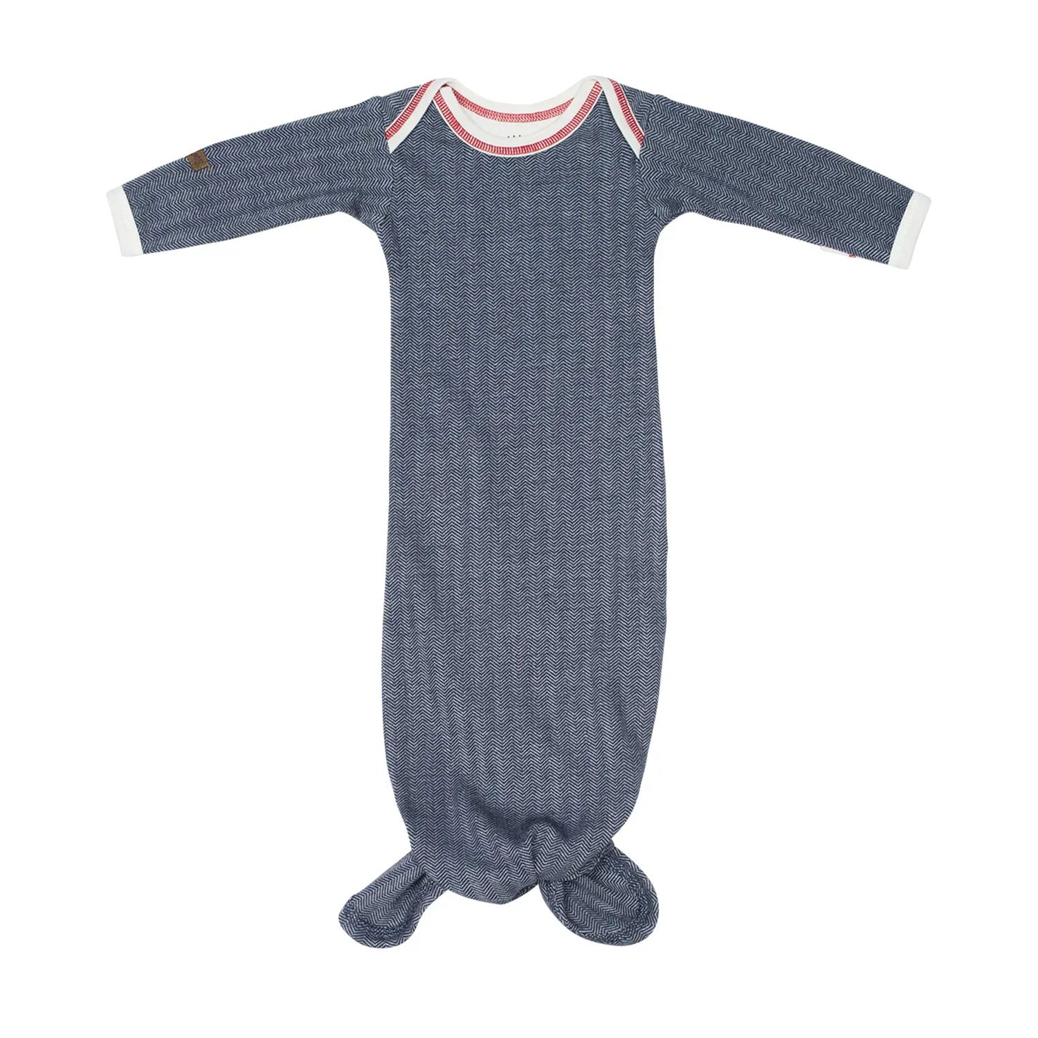 Back view of organic cotton fabric on a Juddlies knotted baby gown.