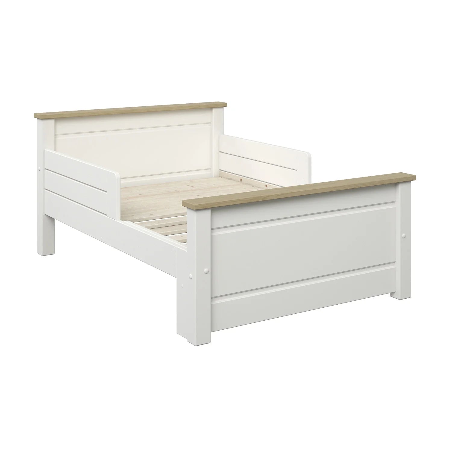 The Kids Avenue extendable bed frame in white and oak.