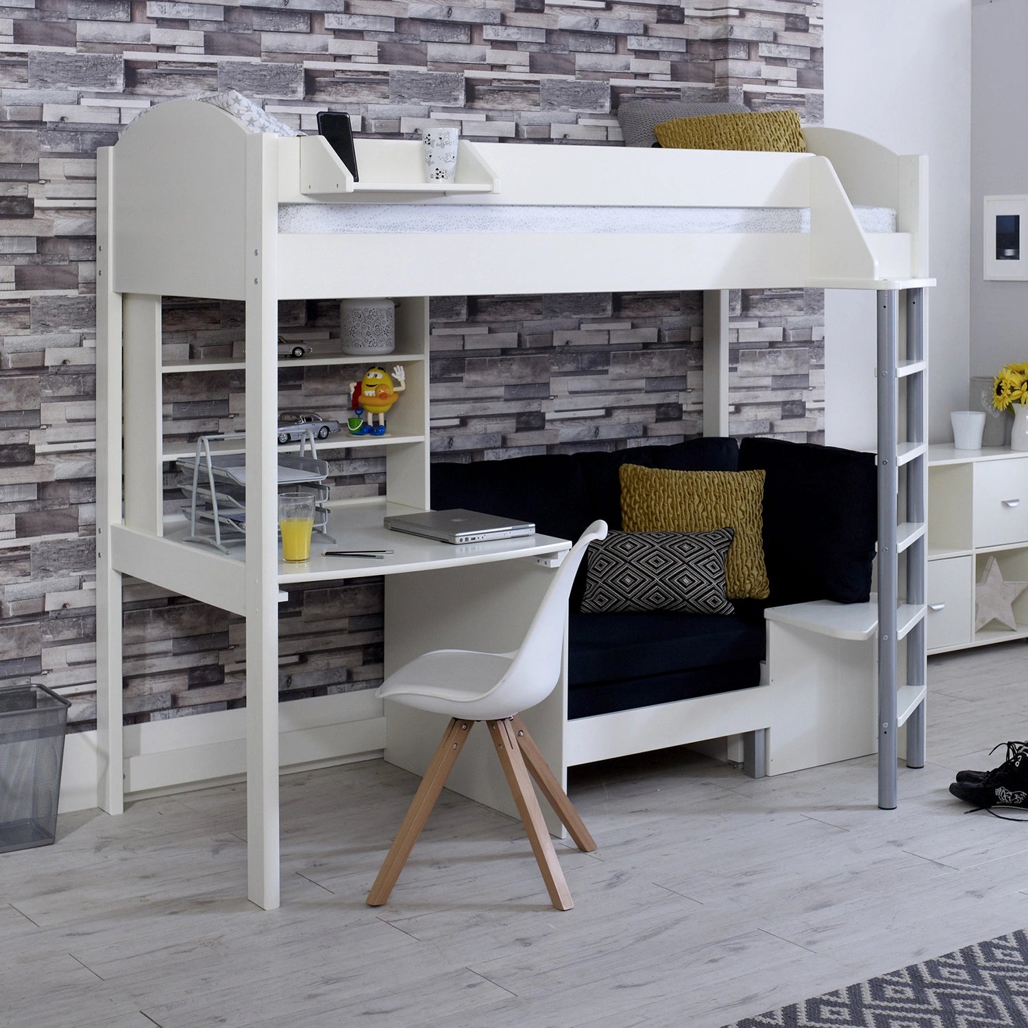 Noah High Sleeper Bed with Desk, Shelves Chair Bed