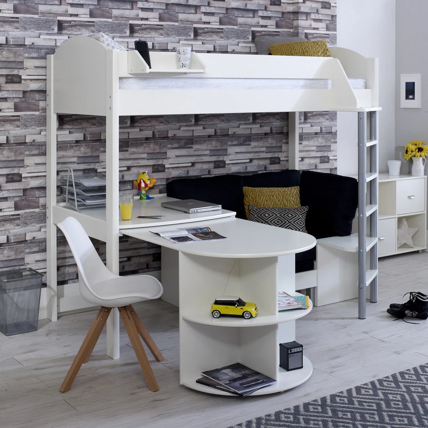 Kids Avenue Noah D High Sleeper Bed. Includes Sofabed & Pull Out Desk.