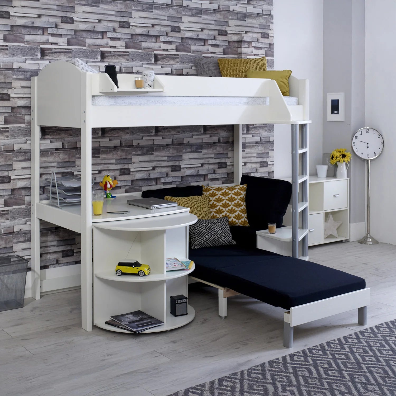 Kids Avenue Noah D High Sleeper Bed with Sofabed & Pull Out Desk