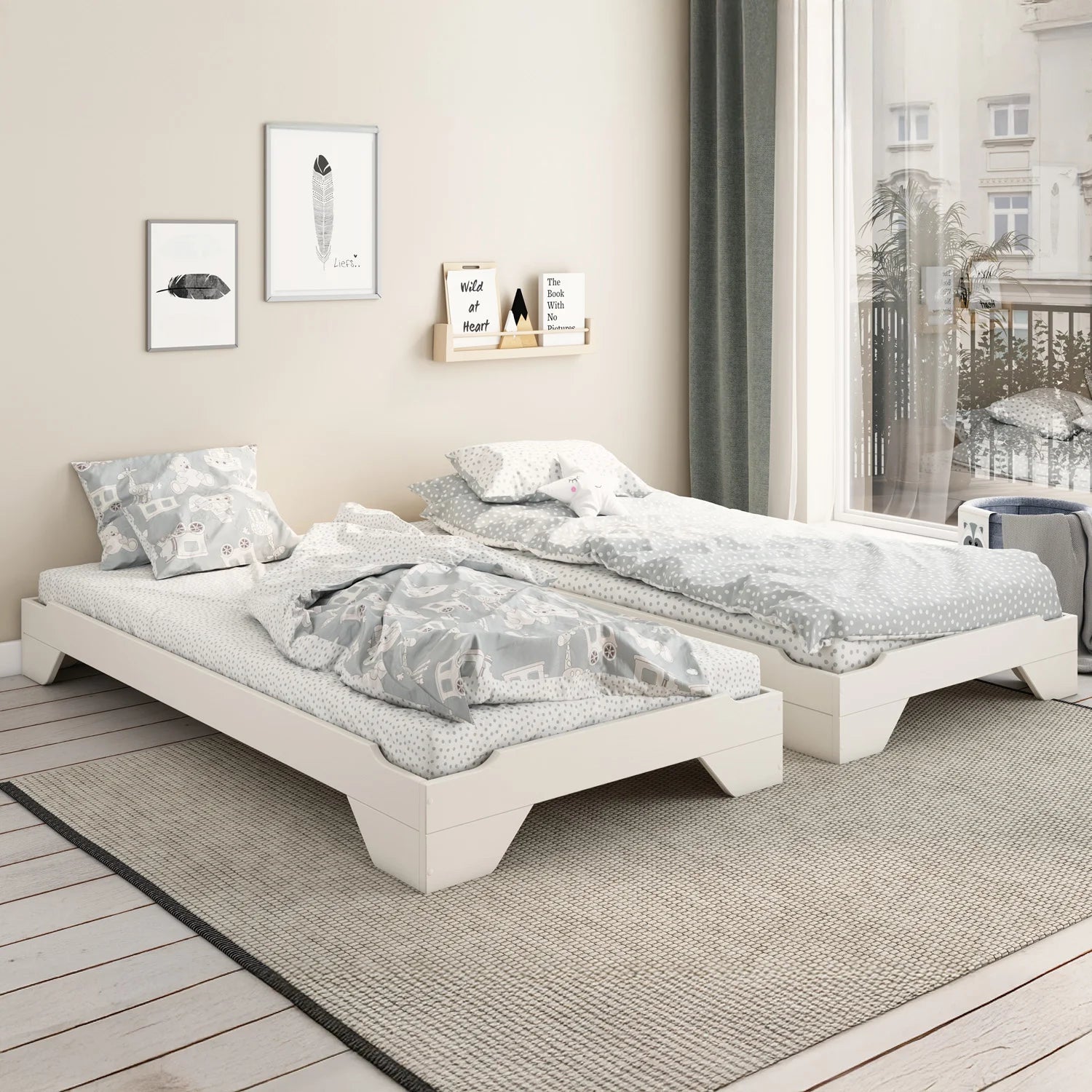 Kids Avenue stacker day beds split into two beds.