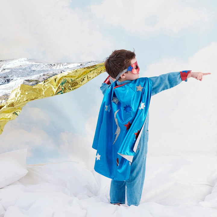 Kids superhero dress-up with shiny cape and star details