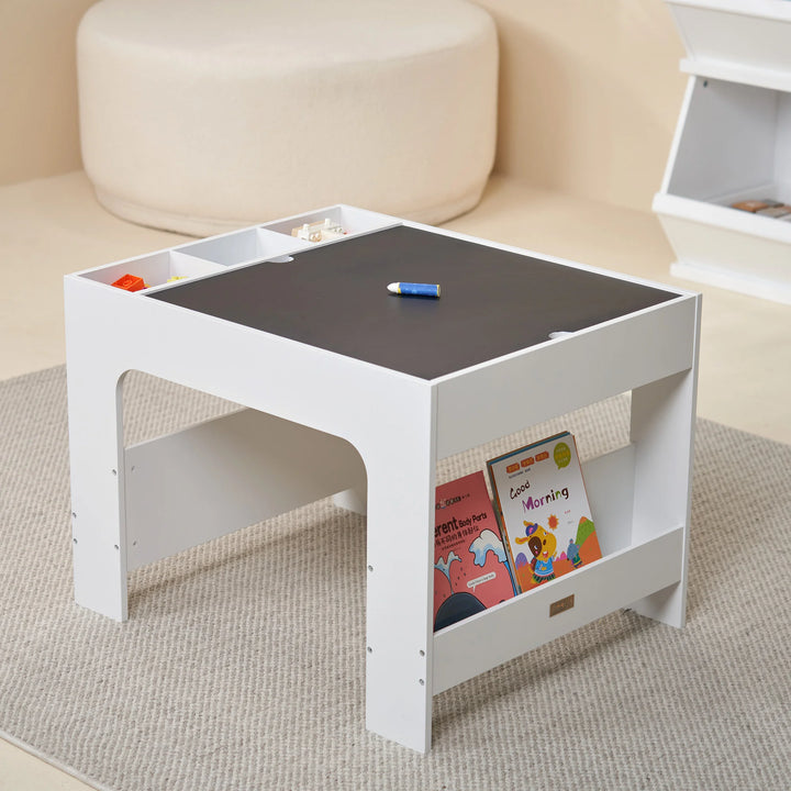 Kids Wooden Activity Table With Storage and Book Shelf