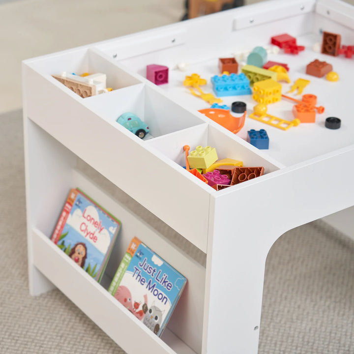 Kids Wooden Activity Table With Storage and Book Shelf