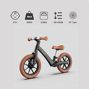 LUMI Kids Bike in black, featuring a lightweight, rust-resistant frame and designed for children aged 2 to 5.