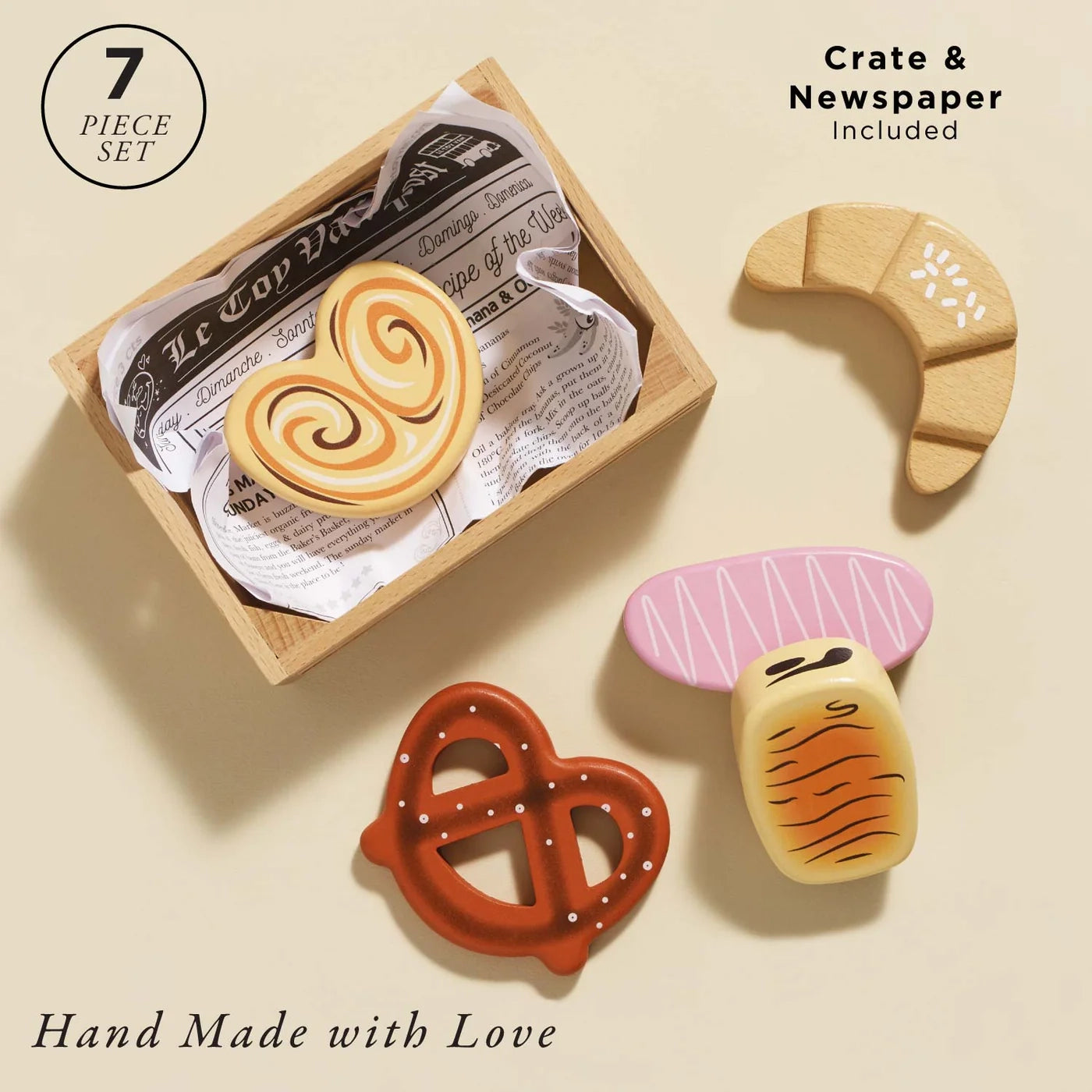 Sustainable wooden toy bakery set.