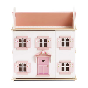 Le toy van 3 storey wooden doll house with scalloped roof.