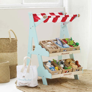 Side view of the Le toy van market stall.