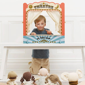 Eco-friendly wooden puppet theatre for kids.