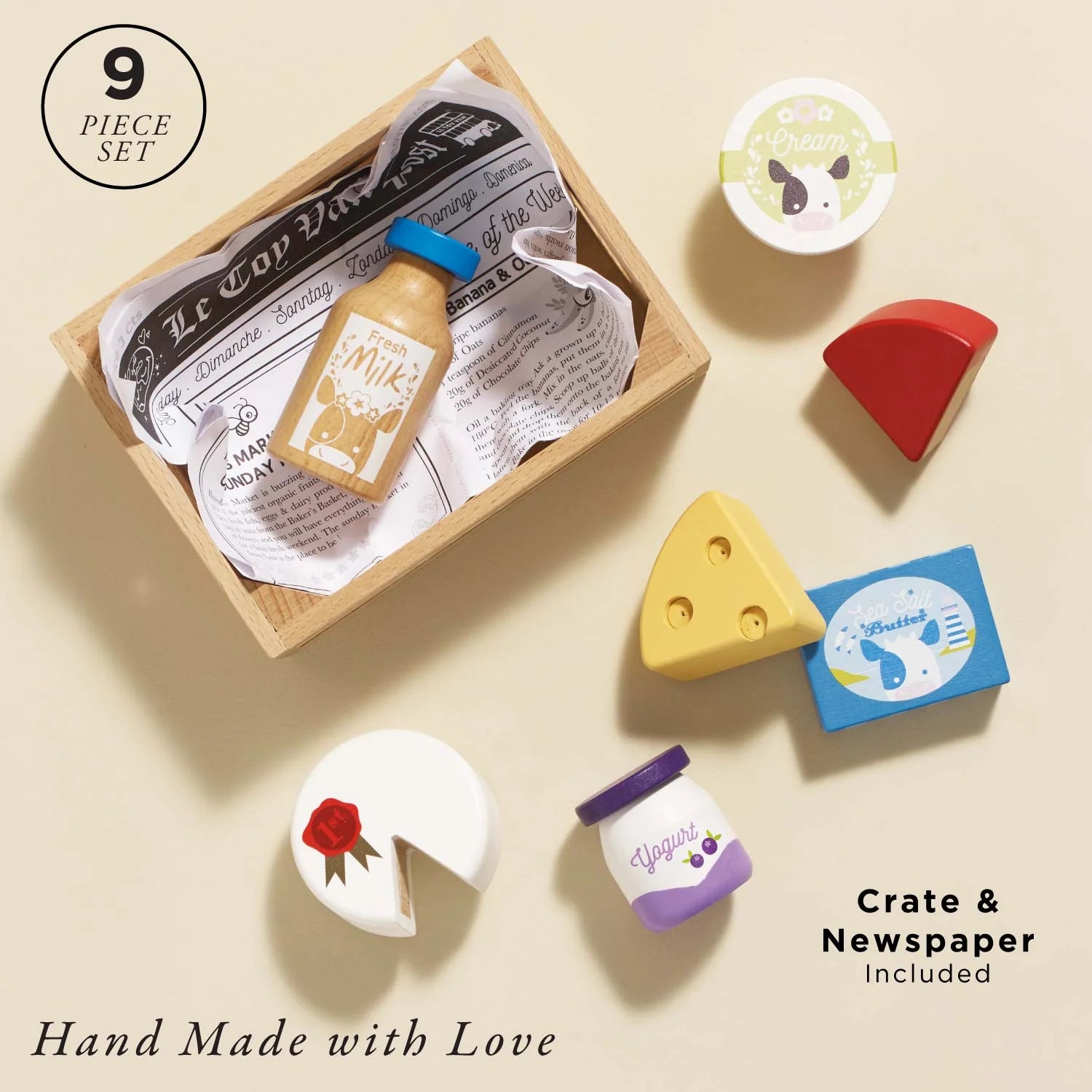 Wooden milk bottle from Le Toy Van Cheese & Dairy Crate