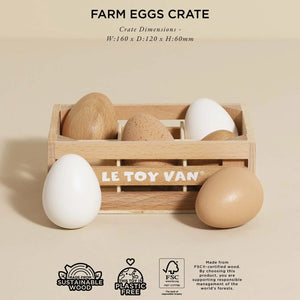 Le toy van wooden market crate with six farm eggs