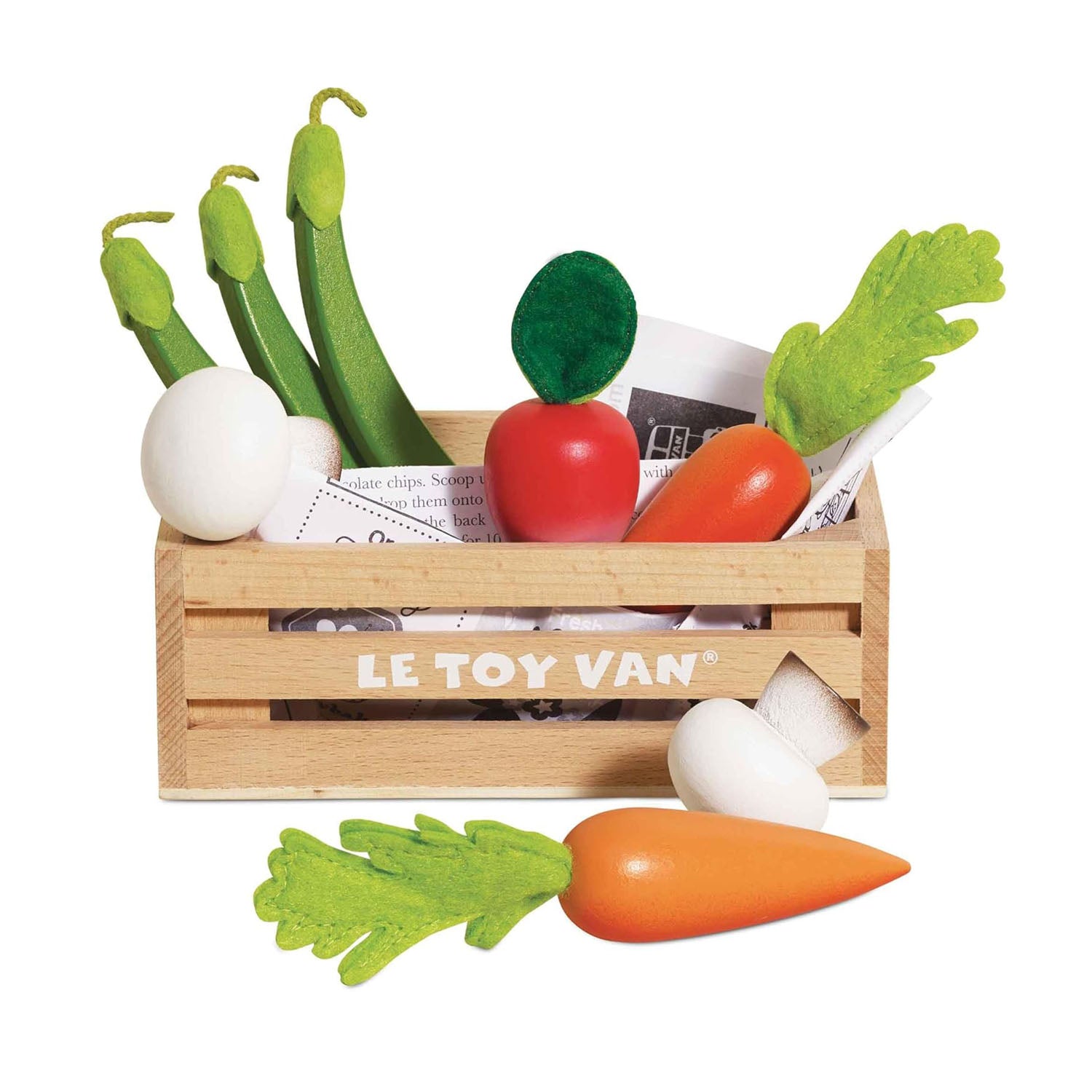 Le Toy Van Harvest Vegetables Wooden Food Crate play set.