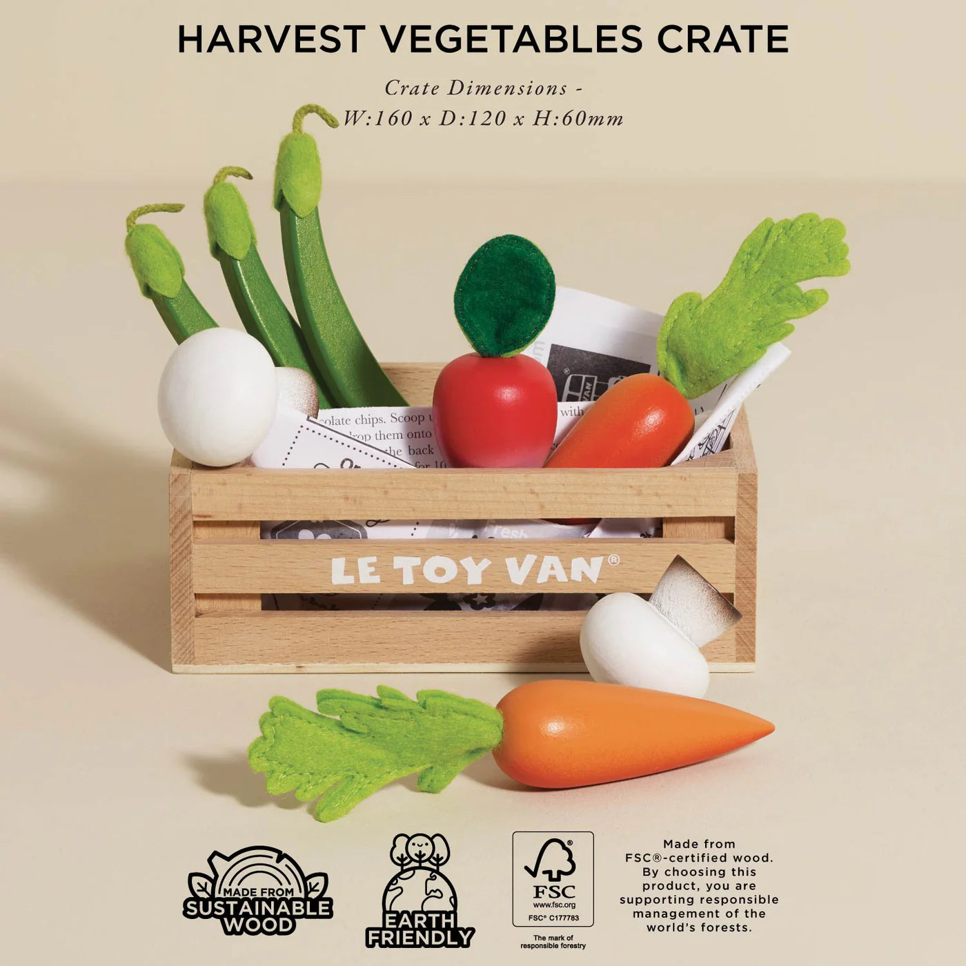 Le Toy Van Harvest Vegetables wooden toy food crate for kids