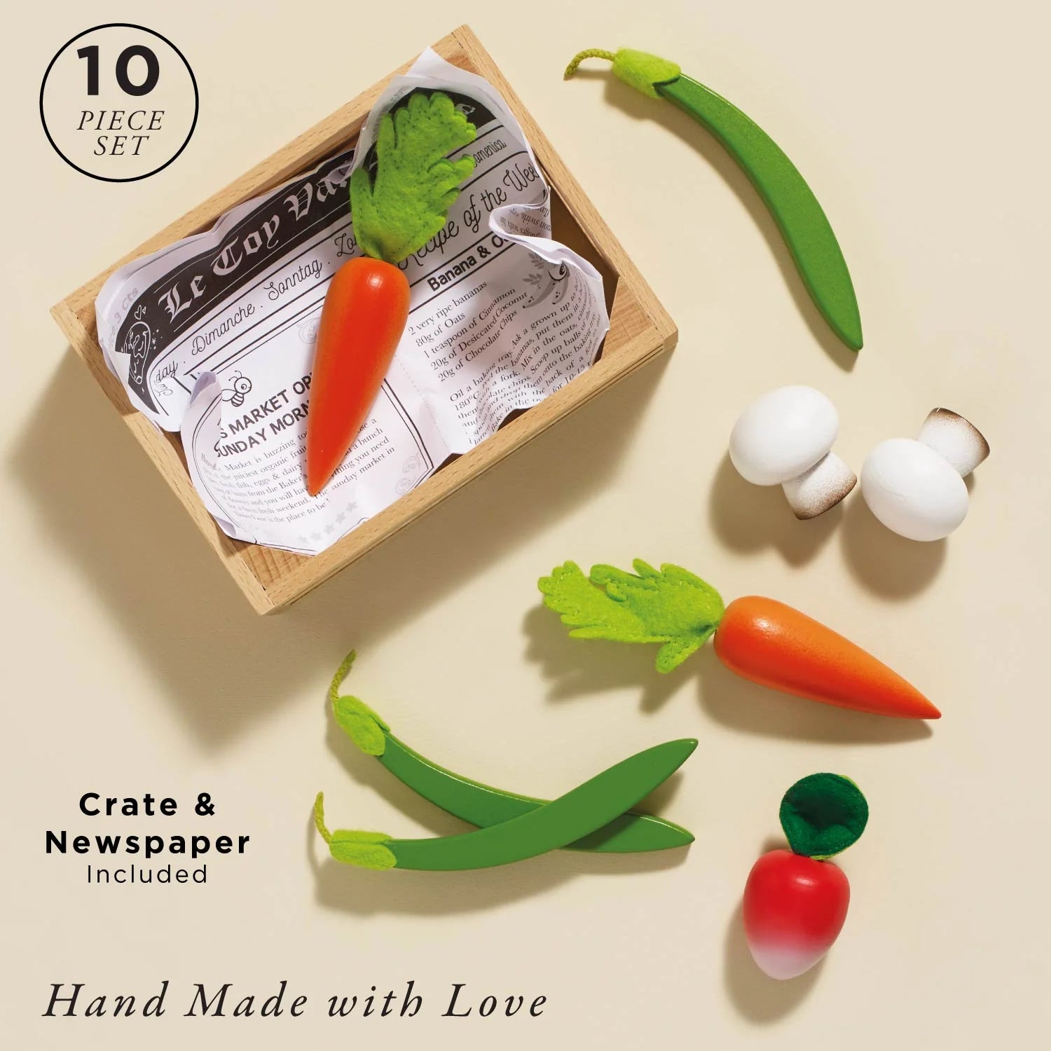 Wooden toy vegetables market crate for children role play