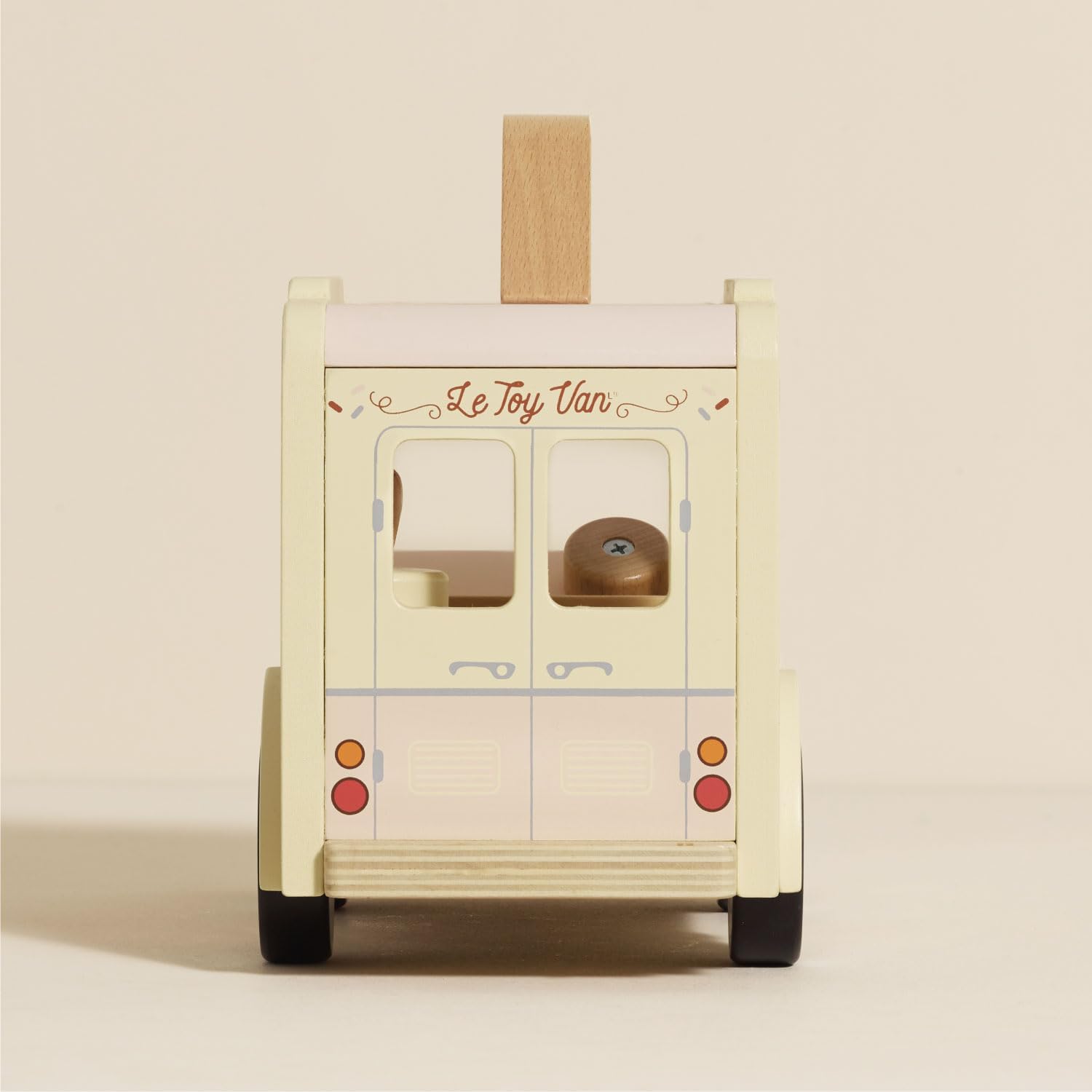Back view showing retro design of wooden ice cream van