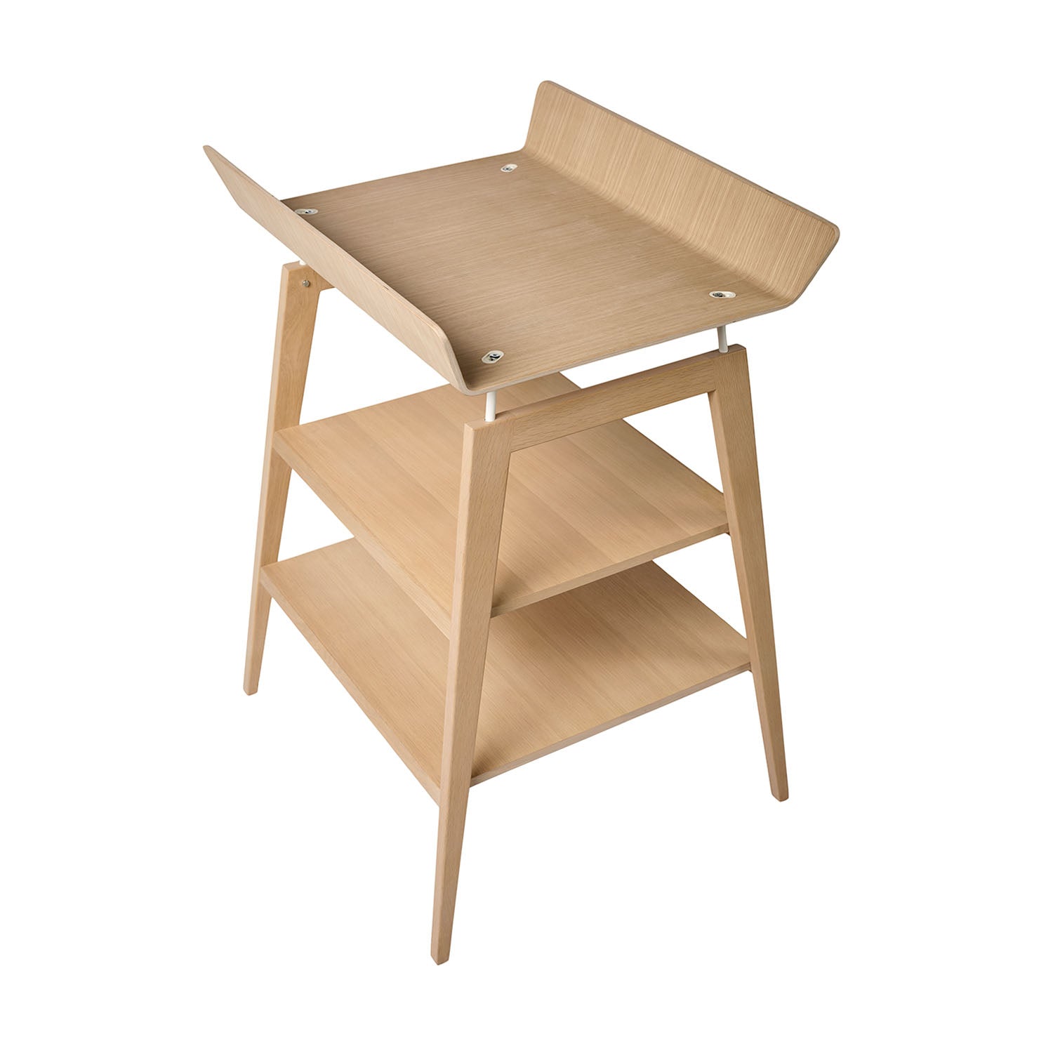 Wooden baby changing unit with modern Scandinavian design.