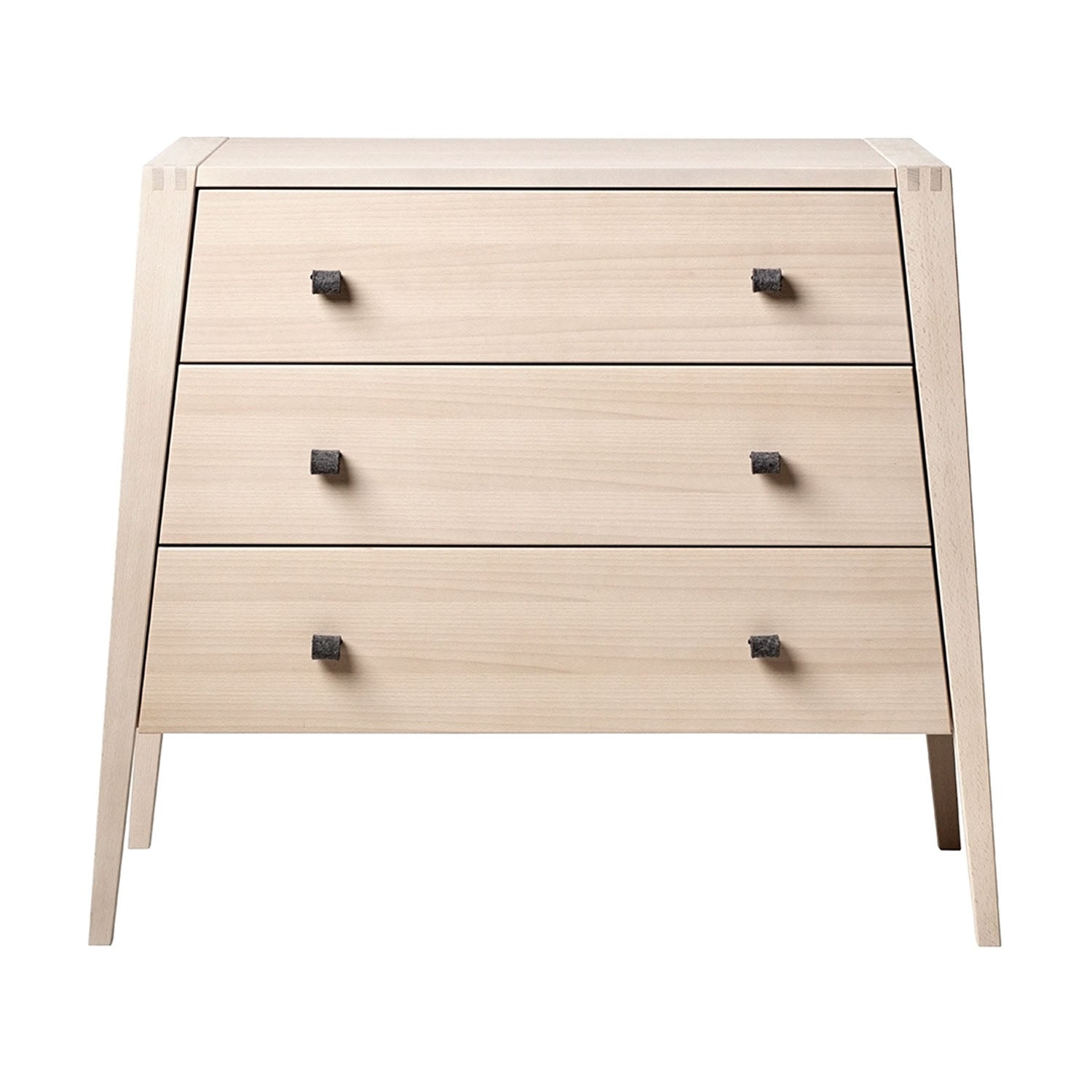 Front view of leander linea dresser with 3 drawers with soft handles.