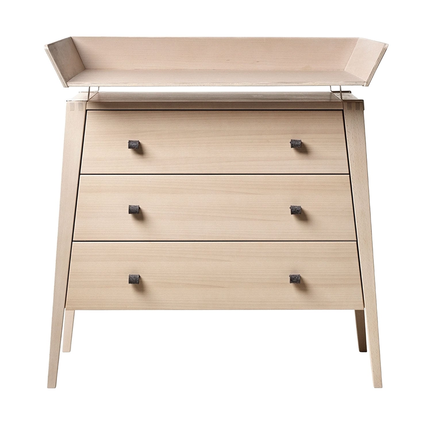 Elegant nursery storage dresser with integrated changing space.