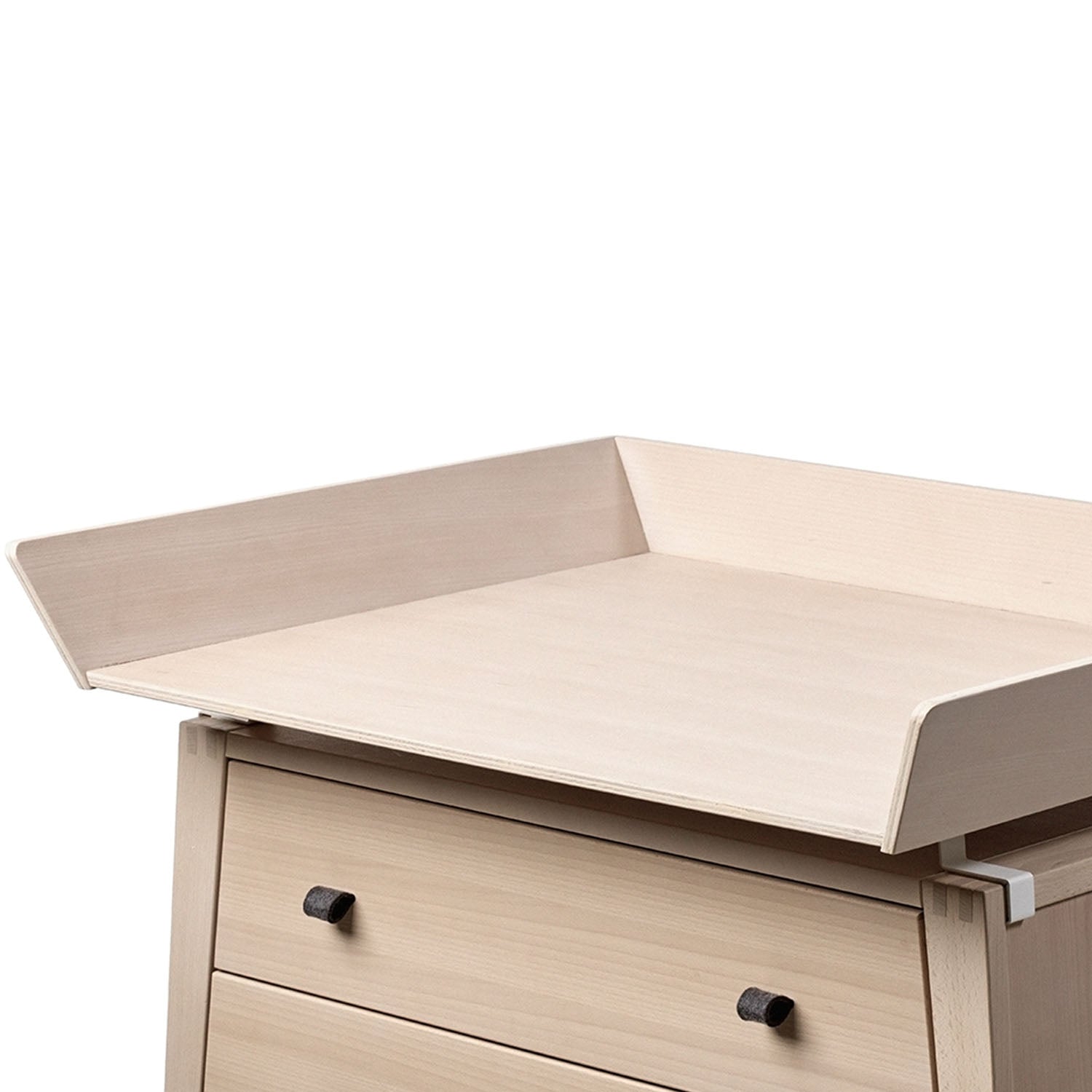 Safe baby changing area on top of Leander Linea dresser.