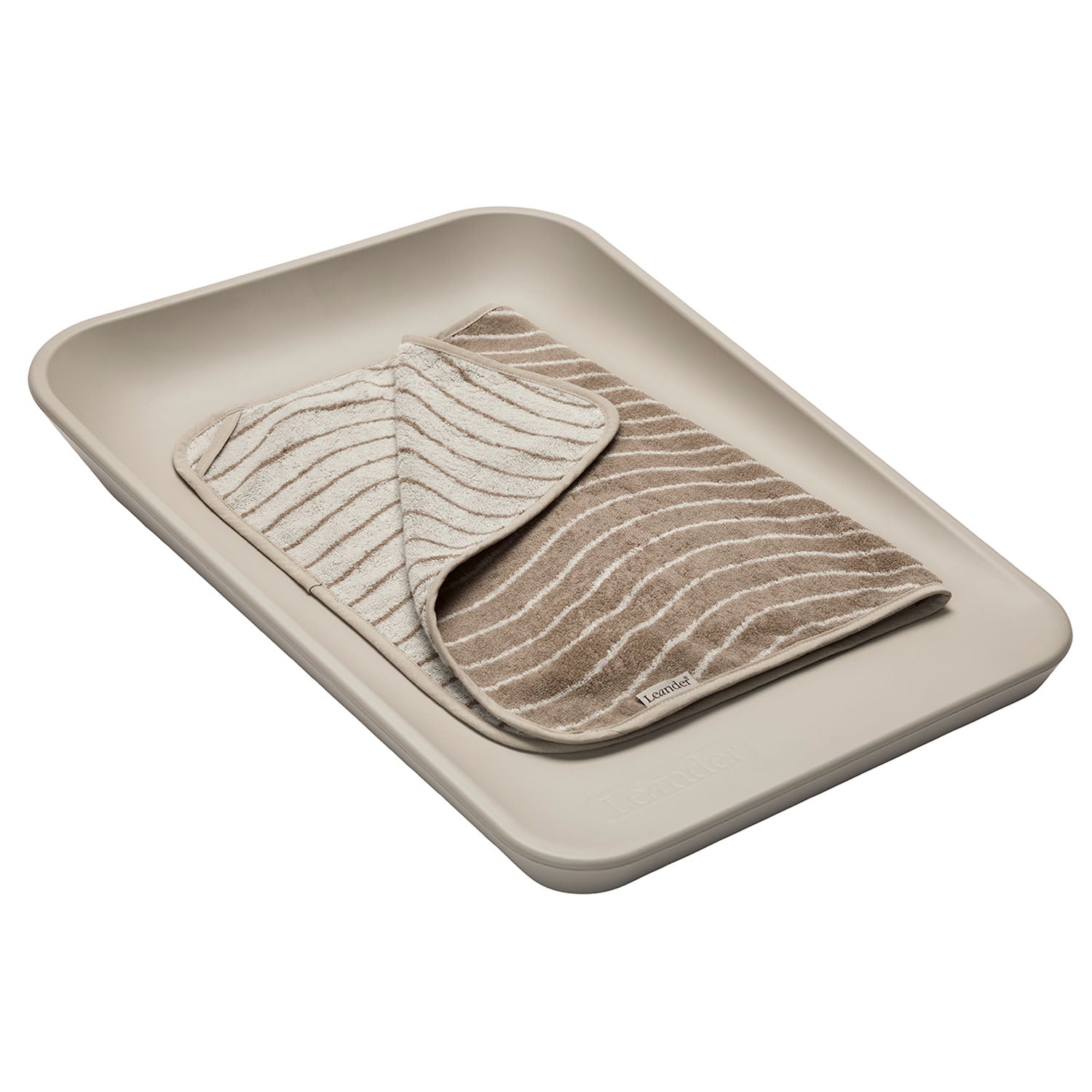 Leander topper organic cotton cover placed on leander matty changing mat