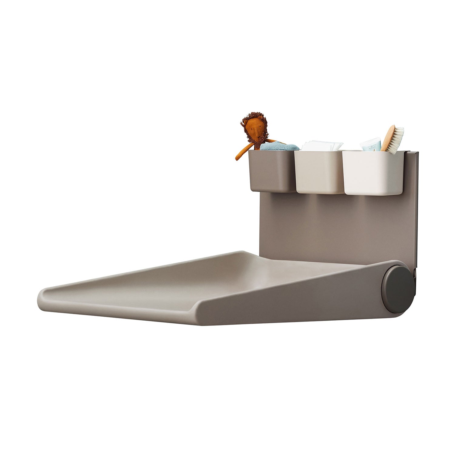 Leander Wally™ with baby care essentials in organizers.