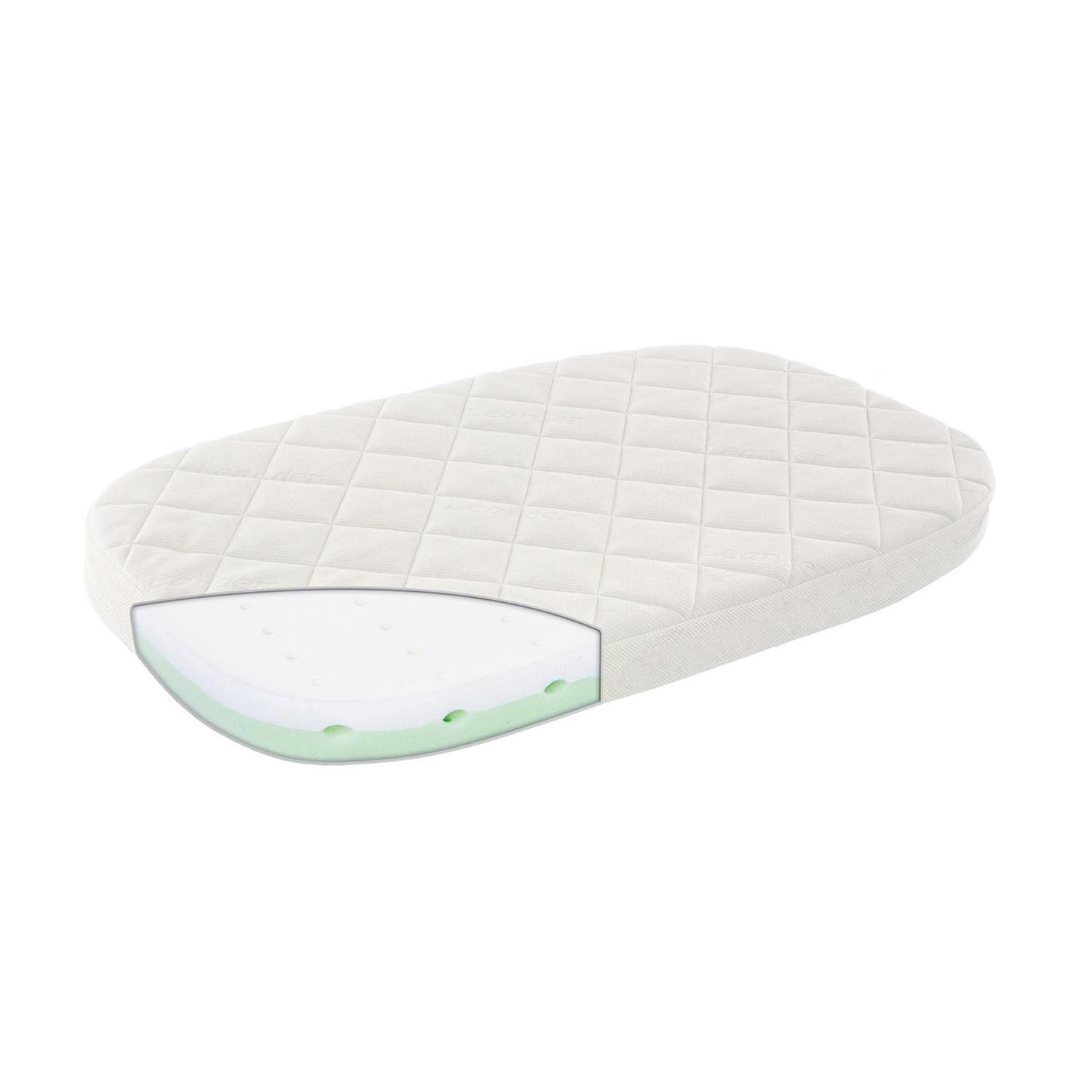 Mattress fitted perfectly inside oval Leander cot frame
