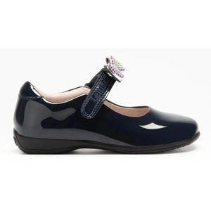 Side view of the Lelli Kelly erin black patent school shoes